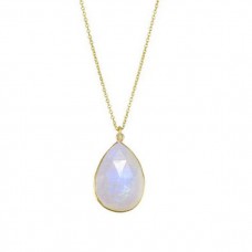 Rainbow moonstone pear bezel necklace 